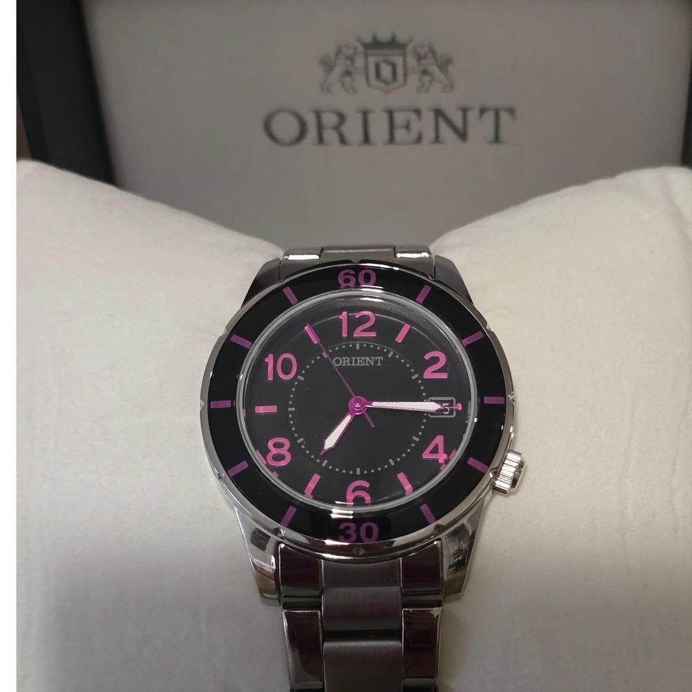 ORIENT Women's Watch Silver Black Pink Dial Y2K Girly Coquette Emo w/ Box Barbie
